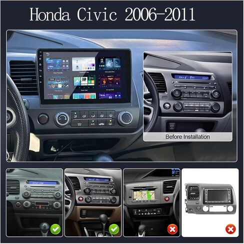 Android 12 Car Stereo Compatible for Honda Civic 2006-2011 with 2G+64G 10.1 Inch IPS Touchscreen Radio Built-in Wireless Carplay/Android Auto/Bluetooth/GPS/FM/WiFi/Dual USB, with Backup Camera in Kuwait