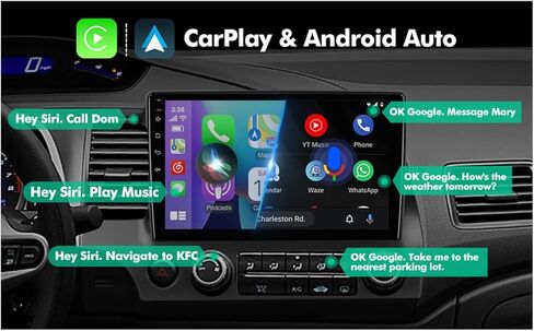 Android 12 Car Stereo Compatible for Honda Civic 2006-2011 with 2G+64G 10.1 Inch IPS Touchscreen Radio Built-in Wireless Carplay/Android Auto/Bluetooth/GPS/FM/WiFi/Dual USB, with Backup Camera in Kuwait