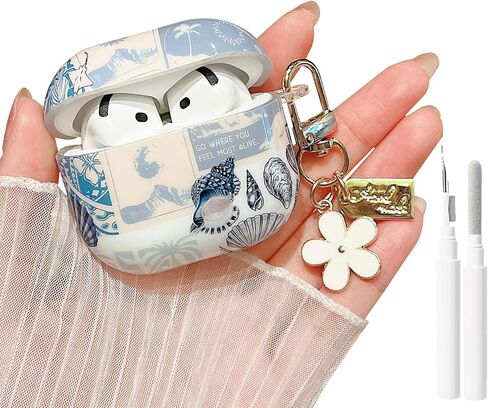 MINSCOSE for AirPods 4 Clear Case,Cute Ocean Marine Life Seashell Design with Flower Keychain,Soft TPU Protective Shockproof Cover with Cleaner Kit for AirPods 4 for Women Girls-Dolphin in Saudi Arabia
