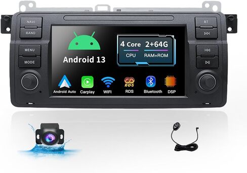 ستيريو سيارة 7 بوصة لسيارة BMW 3 Series E46 1999-2004 Year مع Apple Carplay Android Auto Radio 64G شاشة تعمل باللمس بلوتوث مرآة Link FM AM USB عالية الطاقة (7 بوصات) in Kuwait
