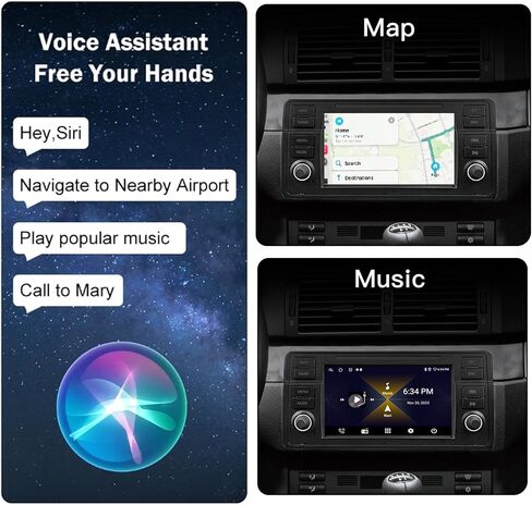 ستيريو سيارة 7 بوصة لسيارة BMW 3 Series E46 1999-2004 Year مع Apple Carplay Android Auto Radio 64G شاشة تعمل باللمس بلوتوث مرآة Link FM AM USB عالية الطاقة (7 بوصات) in Kuwait