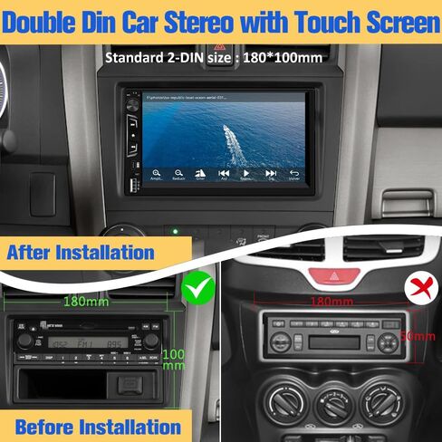 ستيريو سيارة عالمي مزدوج الدين مع CarPlay اللاسلكي وAndroid Auto، وحدة رأس شاشة لمس عالية الدقة 7 بوصات مع كاميرا احتياطية/ميكروفون خارجي، راديو السيارة يدعم البلوتوث/SWC/FM/USB in Kuwait