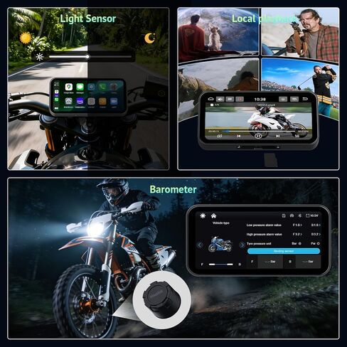 6.25 Inch Motorcycle CarPlay & Android Auto Display – IP67 Waterproof Touchscreen with Two TPMS, Dual Bluetooth, TF Card, GPS Navigation, Voice Control, Universal Mount in Kuwait