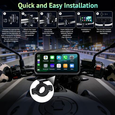 6.25 Inch Motorcycle CarPlay & Android Auto Display – IP67 Waterproof Touchscreen with Two TPMS, Dual Bluetooth, TF Card, GPS Navigation, Voice Control, Universal Mount in Kuwait