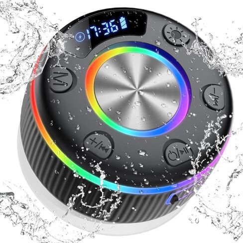 2026 Bluetooth Shower Speaker, Digital Display Portable Speaker with Suction Cup, LED Light, 360° HD Stereo Sound and Robust Bass Waterproof Speakers Wireless for Bathroom, Beach, Car in Saudi Arabia