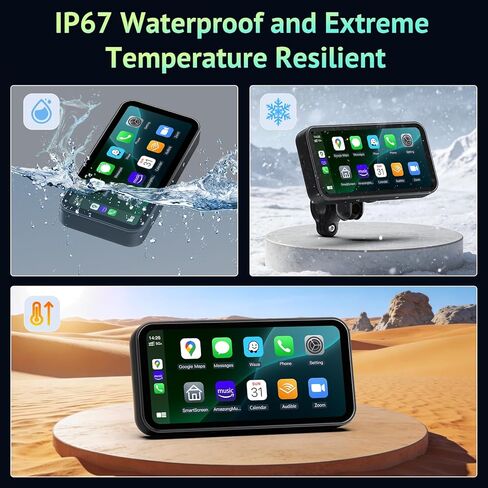 6.25 Inch Motorcycle CarPlay & Android Auto Display – IP67 Waterproof Touchscreen with Two TPMS, Dual Bluetooth, TF Card, GPS Navigation, Voice Control, Universal Mount in Kuwait