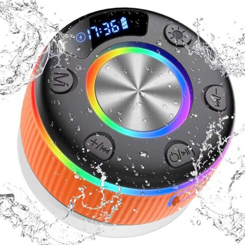 2026 Bluetooth Shower Speaker, Digital Display Portable Speaker with Suction Cup, LED Light, 360° HD Stereo Sound and Robust Bass Waterproof Speakers Wireless for Bathroom, Beach, Car in Saudi Arabia