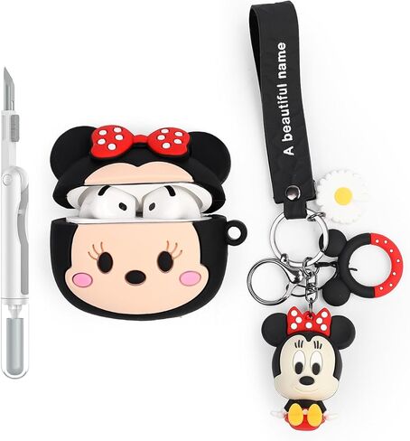 Case and Cleaner Pen for AirPods 4th Generation Wireless Earbuds, Silicone Cartoon Charging Protective Cover and 3 in 1 Cleaning Kit for AirPods 4 with Doll and Anti-Lost Lanyard in Saudi Arabia
