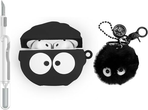 Case and Cleaner Pen for AirPods 4th Generation Wireless Earbuds, Silicone Cartoon Charging Protective Cover and 3 in 1 Cleaning Kit for AirPods 4 with Doll and Anti-Lost Lanyard in Saudi Arabia