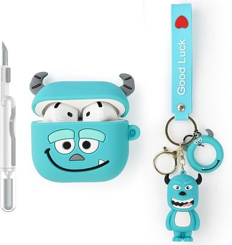 Case and Cleaner Pen for AirPods 4th Generation Wireless Earbuds, Silicone Cartoon Charging Protective Cover and 3 in 1 Cleaning Kit for AirPods 4 with Doll and Anti-Lost Lanyard in Saudi Arabia