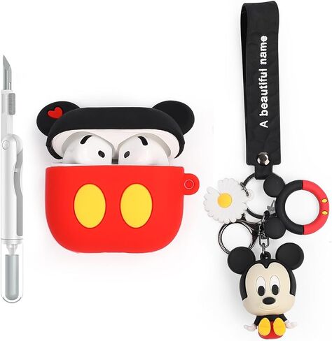 Case and Cleaner Pen for AirPods 4th Generation Wireless Earbuds, Silicone Cartoon Charging Protective Cover and 3 in 1 Cleaning Kit for AirPods 4 with Doll and Anti-Lost Lanyard in Saudi Arabia