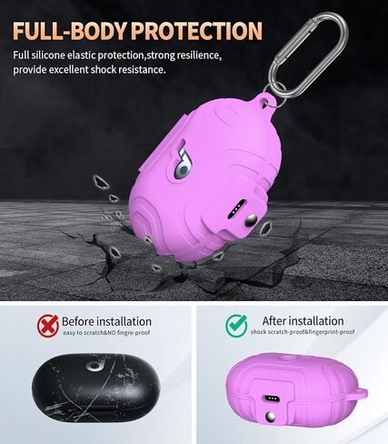 for Anker Soundcore Space A40 Secure Lock Case Cover, Silicone Protective Scratch Shock Cover ONLY Compatible with Anker Soundcore Space A40 Earbuds Charging Case with Carabiner(Purple) in Kuwait