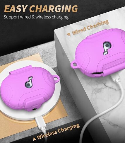 for Anker Soundcore Space A40 Secure Lock Case Cover, Silicone Protective Scratch Shock Cover ONLY Compatible with Anker Soundcore Space A40 Earbuds Charging Case with Carabiner(Purple) in Kuwait