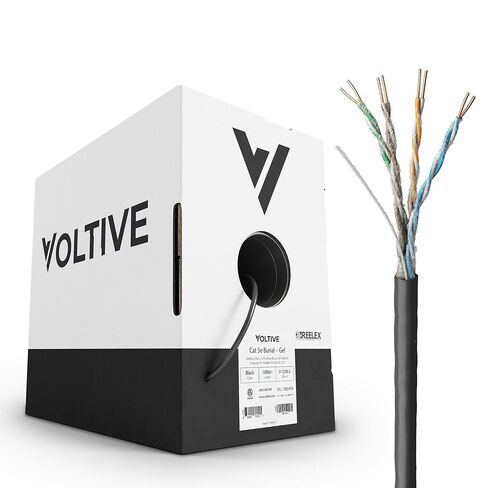 كابل إيثرنت Voltive Cat5e، دفن مباشر، مملوء بالجل، مقاوم للأشعة فوق البنفسجية، أسود، 1000 قدم - 24AWG 4 أزواج من النحاس الصلب العاري، UTP، 350 ميجاهرتز، تم التحقق من ETL - V-1230-2 in Kuwait