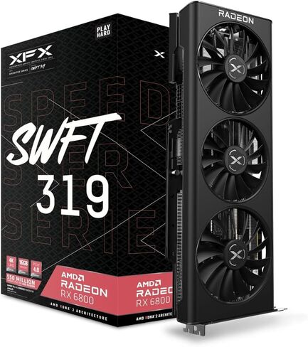 بطاقة رسومات الألعاب XFX Speedster SWFT319 AMD Radeon RX 6800 مع ذاكرة GDDR6 سعة 16 جيجابايت، وAMD RDNA 2 RX-68XLAQBD9 (متجددة) in Kuwait