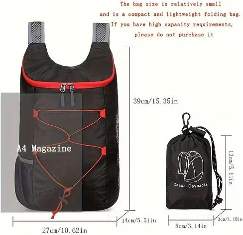1PC Multi Functional Outdoor Folding Backpack, Lightweight Hiking and CyclingBackpack, Nylon Waterproof Fabric, Grey in Saudi Arabia