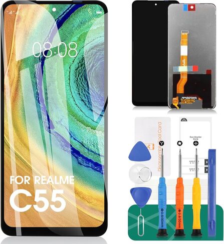 لشاشة استبدال Realme C55 لـ Realme C55 LCD طقم إصلاح محول الأرقام لـ Realme RMX3710 شاشة تعمل باللمس استبدال الجمعية أسود in Kuwait