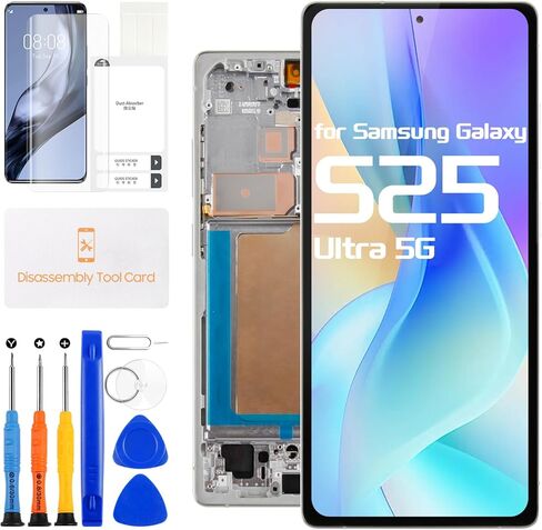 بديل شاشة OLED لهاتف Samsung Galaxy S25 Ultra 5G لشاشة Samsung S25 Ultra 5G LCD SM-S938U SM-S938U1 SM-S938B مجموعة زجاجية رقمية تعمل باللمس (فضي مع إطار، إصدار الولايات المتحدة) in Kuwait