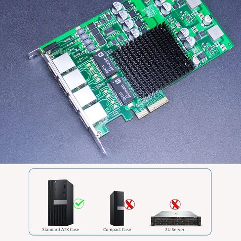GLOTRENDS ST7458 4-Port Gigabit PoE+ Network Card with Surge-Proof Design for Outdoor Installation, Ethernet RJ45 LAN Port, PCIE 2.0 X4 Interface in Kuwait