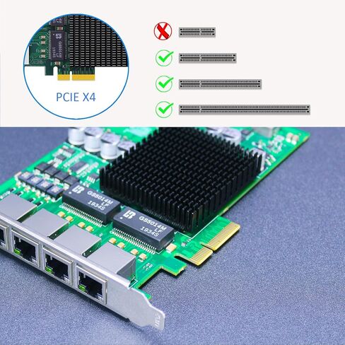 GLOTRENDS ST7458 4-Port Gigabit PoE+ Network Card with Surge-Proof Design for Outdoor Installation, Ethernet RJ45 LAN Port, PCIE 2.0 X4 Interface in Kuwait