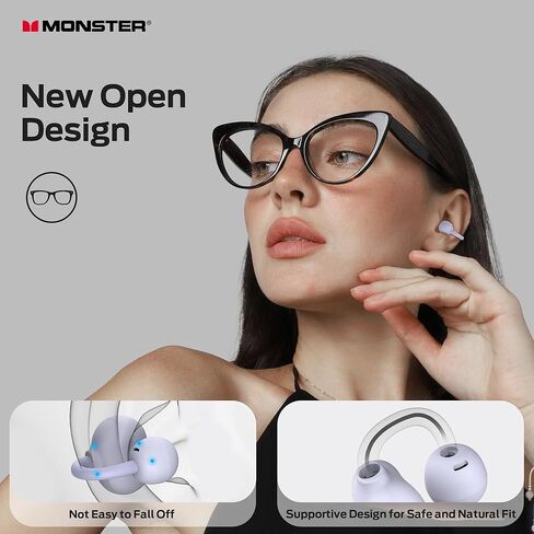 Monster Open Ear AC339 Earbuds, Bluetooth 6.0 Wireless Earbuds with HiFi Stereo, Open Ear Clip 40 Hours Playback,Touch Control, IPX6 Waterproof Wireless Headphones(Purple) in Kuwait