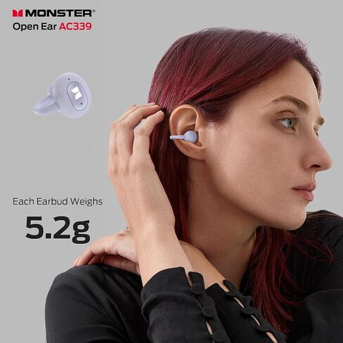 Monster Open Ear AC339 Earbuds, Bluetooth 6.0 Wireless Earbuds with HiFi Stereo, Open Ear Clip 40 Hours Playback,Touch Control, IPX6 Waterproof Wireless Headphones(Purple) in Kuwait