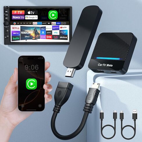 Rocketek Car TV Mate Pro مع محول تشغيل السيارة اللاسلكي، محول HDMI للوسائط المتعددة 2 في 1 لـ Fire T V Stick/جهاز الألعاب/جهاز فك التشفير، HDMI TV Mate للسيارات من 2016، التوصيل والتشغيل، بدون زمن الوصول in Kuwait