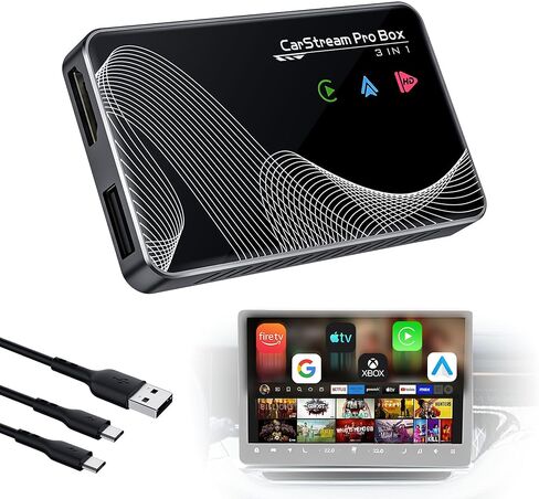 ترقية 2026 【 3 في 1 】 HDMI مدخل تلفزيون السيارة ومحول CarPlay اللاسلكي وAndroid Auto، بث عصا التلفاز/i-Phone/هاتف Android إلى سيارتك، التوصيل والتشغيل لاستريو السيارة في المصنع 2016+ in Kuwait