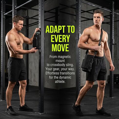 Magnetic Gym Bag Water Bottle Holder with Phone Pockets & Shoulder Strap,5 Built-in Magnets Gym Bottle Pouch Carrier Sleeve,Sling Magnetic Bag Gym Accessories Organizer for Men Women in Saudi Arabia
