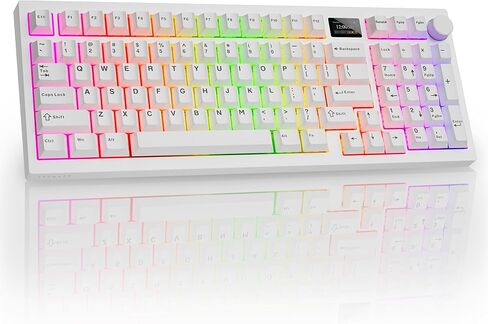 لوحة مفاتيح ميكانيكية للألعاب من TECWARE Spectre 96% RGB | شاشة LCD قابلة للتخصيص | ثلاثي الوضع اللاسلكي مع المقبض | طوقا جبل | مقابس ساوث فيس ذات 5 سنون قابلة للتبديل السريع | الأبيض كاندي الأحمر الخطي التبديل in Kuwait