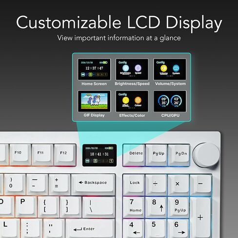 لوحة مفاتيح ميكانيكية للألعاب من TECWARE Spectre 96% RGB | شاشة LCD قابلة للتخصيص | ثلاثي الوضع اللاسلكي مع المقبض | طوقا جبل | مقابس ساوث فيس ذات 5 سنون قابلة للتبديل السريع | الأبيض كاندي الأحمر الخطي التبديل in Kuwait