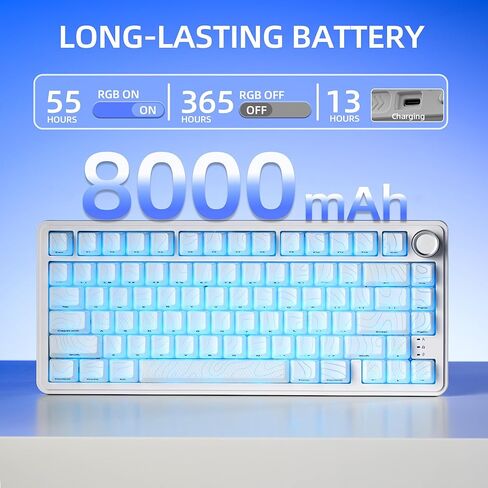 xVX M75 لوحة مفاتيح ميكانيكية لاسلكية للألعاب، تخطيط 75% مع مقبض وأغطية مفاتيح طبوغرافية IMD، BT5.0/2.4 جيجا هرتز/USB-C، مفاتيح كريمية قابلة للتبديل السريع، هيكل الحشية، لوحة مفاتيح بإضاءة خلفية RGB لنظام Win/Mac، أبيض in Kuwait