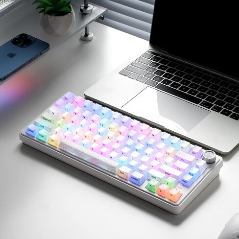 xVX M75 لوحة مفاتيح ميكانيكية لاسلكية للألعاب، تخطيط 75% مع مقبض وأغطية مفاتيح طبوغرافية IMD، BT5.0/2.4 جيجا هرتز/USB-C، مفاتيح كريمية قابلة للتبديل السريع، هيكل الحشية، لوحة مفاتيح بإضاءة خلفية RGB لنظام Win/Mac، أبيض in Kuwait