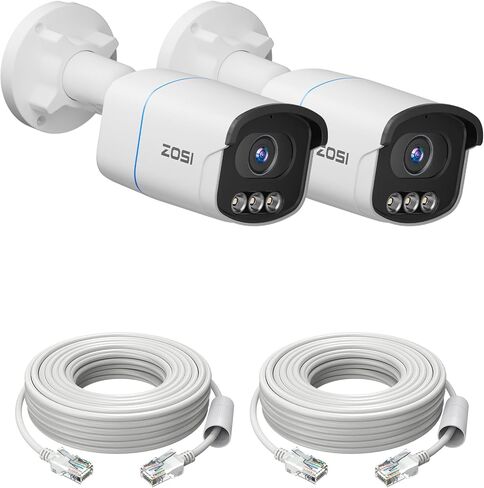 كاميرا ZOSI C186 5MP 3K PoE IP الأمنية، 2 × كاميرا خارجية إضافية مع رؤية ليلية ملونة حقيقية من Aurora Lux، اكتشاف الشخص/المركبة بالذكاء الاصطناعي، إنذار الضوء وصفارات الإنذار، محادثة ثنائية الاتجاه، فقط مع ZOSI POE NVR in Kuwait