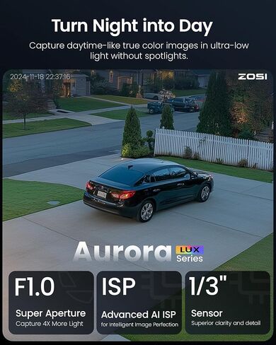 كاميرا ZOSI C186 5MP 3K PoE IP الأمنية، 2 × كاميرا خارجية إضافية مع رؤية ليلية ملونة حقيقية من Aurora Lux، اكتشاف الشخص/المركبة بالذكاء الاصطناعي، إنذار الضوء وصفارات الإنذار، محادثة ثنائية الاتجاه، فقط مع ZOSI POE NVR in Kuwait