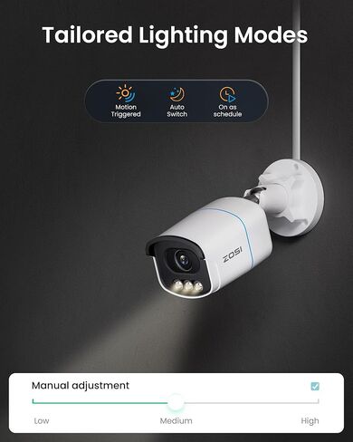 كاميرا ZOSI C186 5MP 3K PoE IP الأمنية، 2 × كاميرا خارجية إضافية مع رؤية ليلية ملونة حقيقية من Aurora Lux، اكتشاف الشخص/المركبة بالذكاء الاصطناعي، إنذار الضوء وصفارات الإنذار، محادثة ثنائية الاتجاه، فقط مع ZOSI POE NVR in Kuwait