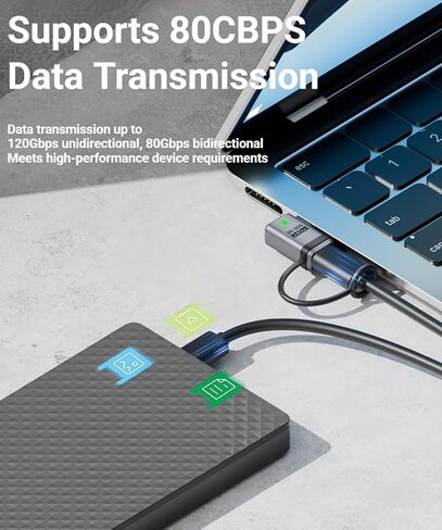 USB4.0 V2.0 Adapter Cable, 240W USB Type-C Female to Type-C Male with LED, 120Gbps Max Transfer, 16K@60Hz Single Display USB C Coupler Silver 2 Pack in Kuwait