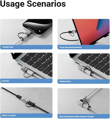 USB4.0 V2.0 Adapter Cable, 240W USB Type-C Female to Type-C Male with LED, 120Gbps Max Transfer, 16K@60Hz Single Display USB C Coupler Silver 2 Pack in Kuwait