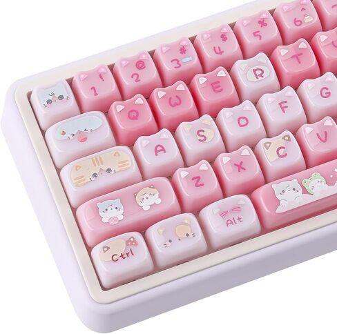 Ceramic Jade Cat Keycaps, 142 Keys Translucent Pink Meow Meow Cute Keycaps Mao Profile Custom Keycap with Keycap Storage Box for Cherry Gateron MX Swithes Mechanical Keyboards in Kuwait