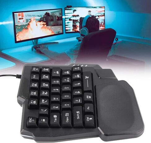 One Handed Gaming Keyboard, 35 Keys with Wide Palm Rest Black Single Handed Keyboard for Computer Mobile Games in Kuwait