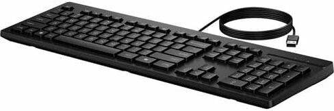 لوحة مفاتيح سلكية HP 125 - توصيل الكابل - واجهة USB من النوع A - مفتاح (مفاتيح) التشغيل السريع لمساعد الطيار - Windows 11، Windows 10 - الكمبيوتر الشخصي - البلاستيك المعاد تدويره - مفتاح المكبس - أسود in Kuwait