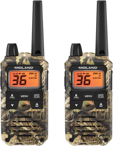ميدلاند - T295VP4 X-TALKER جهاز اتصال لاسلكي مع 22 قناة GMRS - راديو ثنائي الاتجاه NOAA لتنبيه الطقس وتكنولوجيا المسح الضوئي، خيارات طاقة مزدوجة، 121 رمز خصوصية، تشغيل صامت - مموه، مجموعة من 2 in Kuwait