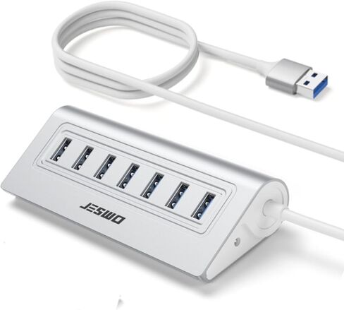 USB Hub 3.0, JESWO Aluminum 7 Port USB 3.0 Hub with 3.3Ft Cable, USB Splitter with 7-USB3.0 Data Ports Compatible with MacBook, Laptop,Surface Pro, PS5, PC and More (No Power Adapter Included) in Kuwait