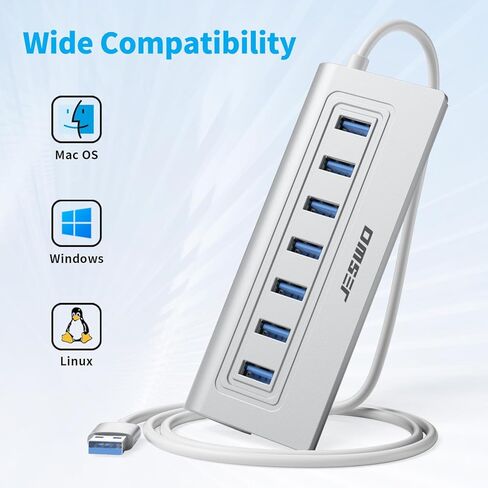 USB Hub 3.0, JESWO Aluminum 7 Port USB 3.0 Hub with 3.3Ft Cable, USB Splitter with 7-USB3.0 Data Ports Compatible with MacBook, Laptop,Surface Pro, PS5, PC and More (No Power Adapter Included) in Kuwait