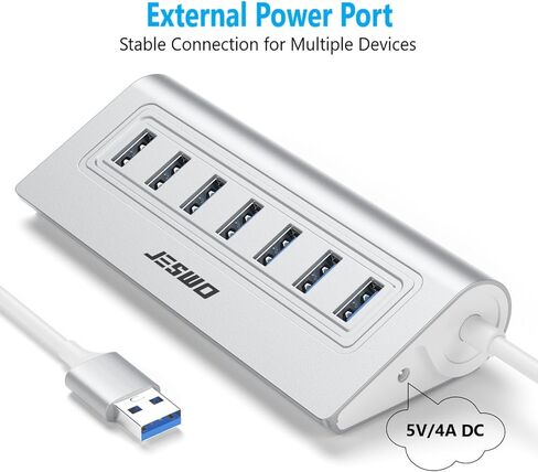 USB Hub 3.0, JESWO Aluminum 7 Port USB 3.0 Hub with 3.3Ft Cable, USB Splitter with 7-USB3.0 Data Ports Compatible with MacBook, Laptop,Surface Pro, PS5, PC and More (No Power Adapter Included) in Kuwait