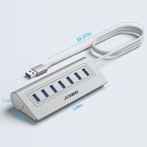 USB Hub 3.0, JESWO Aluminum 7 Port USB 3.0 Hub with 3.3Ft Cable, USB Splitter with 7-USB3.0 Data Ports Compatible with MacBook, Laptop,Surface Pro, PS5, PC and More (No Power Adapter Included) in Kuwait