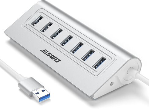 USB Hub 3.0, JESWO Aluminum 7 Port USB 3.0 Hub with 3.3Ft Cable, USB Splitter with 7-USB3.0 Data Ports Compatible with MacBook, Laptop,Surface Pro, PS5, PC and More (No Power Adapter Included) in Kuwait