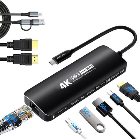 قاعدة التقاط Guermok 6 في 1 USB-C للتبديل 2 والبخار، مخرج HDMI 4K@60، بطاقة التقاط فيديو USBC 4K60 هرتز، شحن PD100W، إيثرنت، مركز ألعاب وبث الكل في واحد (أسود) in Kuwait
