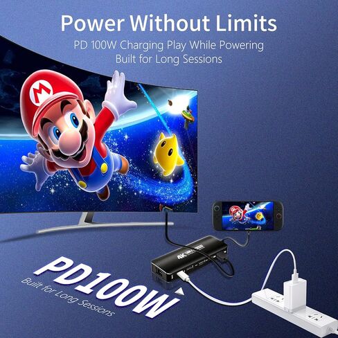 قاعدة التقاط Guermok 6 في 1 USB-C للتبديل 2 والبخار، مخرج HDMI 4K@60، بطاقة التقاط فيديو USBC 4K60 هرتز، شحن PD100W، إيثرنت، مركز ألعاب وبث الكل في واحد (أسود) in Kuwait