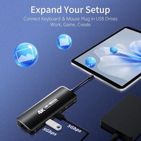 قاعدة التقاط Guermok 6 في 1 USB-C للتبديل 2 والبخار، مخرج HDMI 4K@60، بطاقة التقاط فيديو USBC 4K60 هرتز، شحن PD100W، إيثرنت، مركز ألعاب وبث الكل في واحد (أسود) in Kuwait